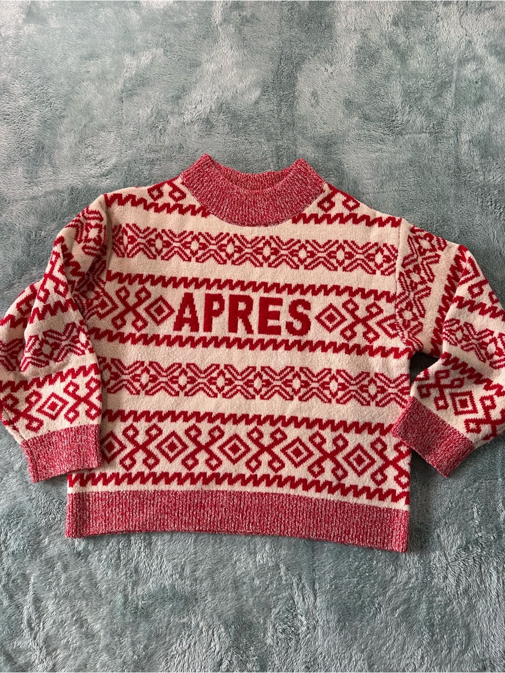a new day Red and Cream Fair Isle 'APRES' Crew Sweater